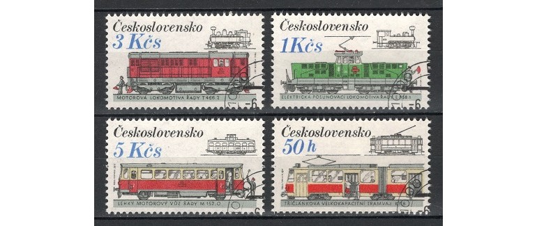 CEHOSLOVACIA 1986 - TRANSPORT FEROVIAR - SERIE DE 4 TIMBRE - STAMPILATA / trenuri175